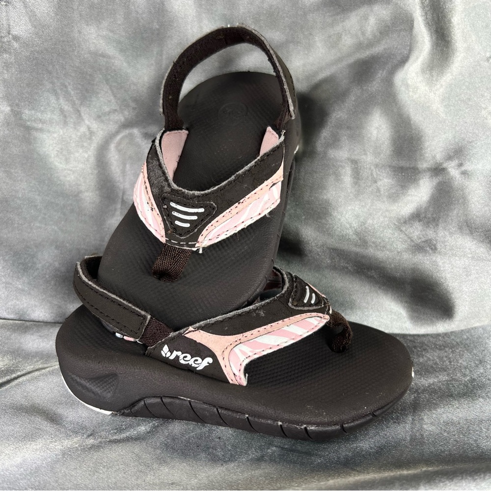 Reef Toddler Girls Lil Slap‎ II Flip Flops Size 3 / 4 Slingback Brown Pink Beach